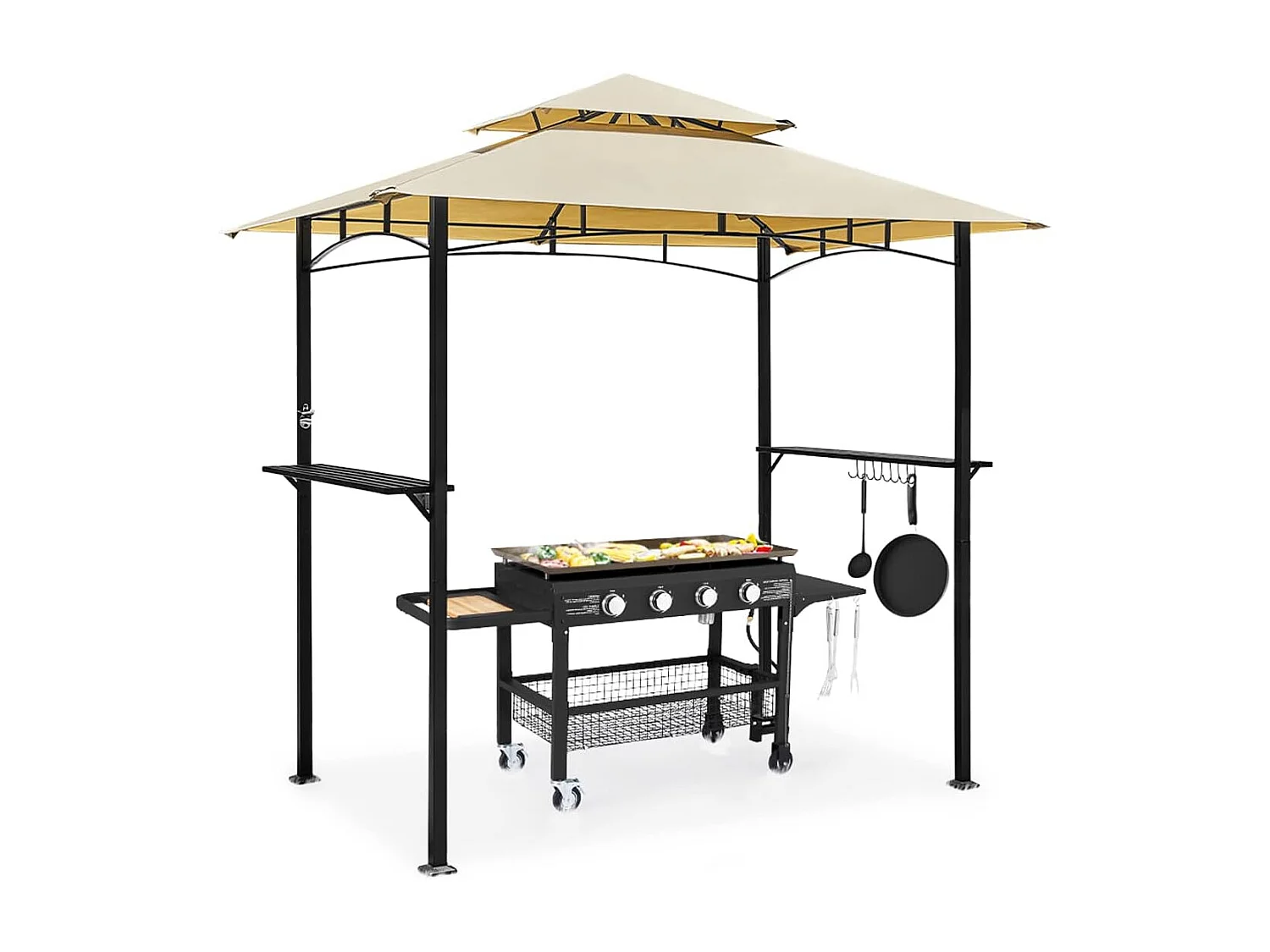 YODOLLA Metall-Grillpavillon für Außengarten - 2,4 x 1,5 m - Beige