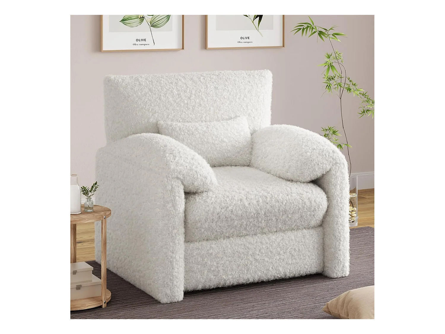 YODOLLA Fauteuil Grand Format Confortable - Fauteuil Salon en Chenille - Blanche - 92 x 75 x 72 cm