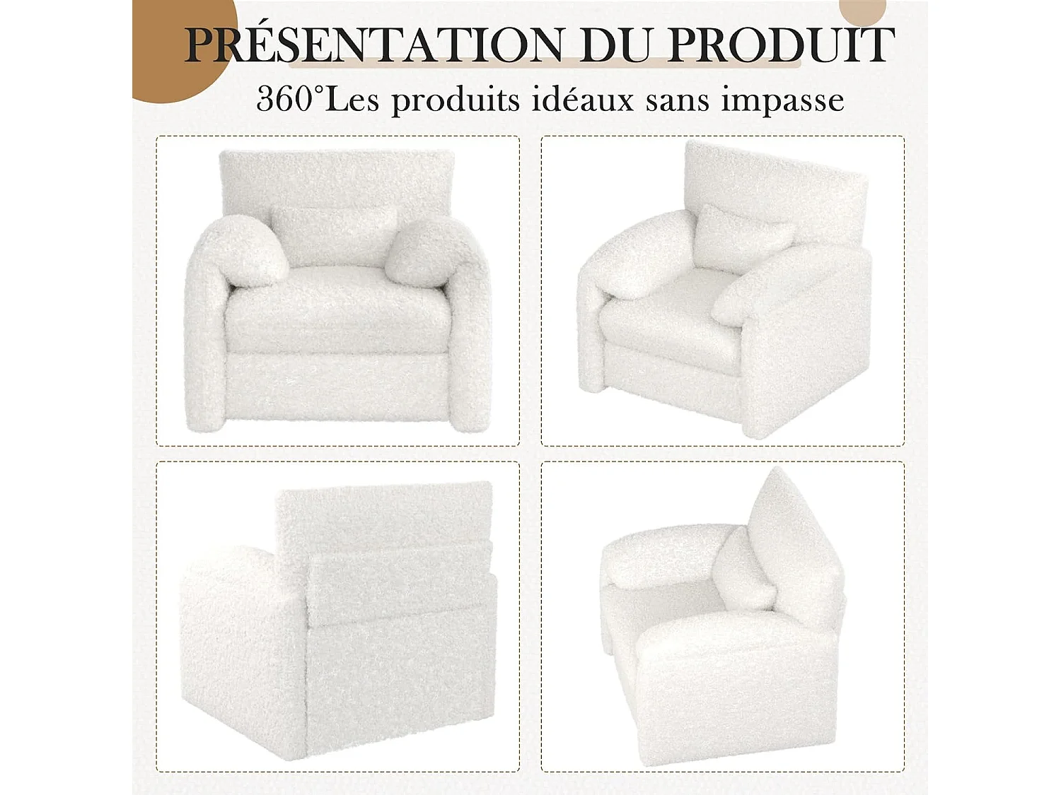 YODOLLA Fauteuil Grand Format Confortable - Fauteuil Salon en Chenille - Blanche - 92 x 75 x 72 cm