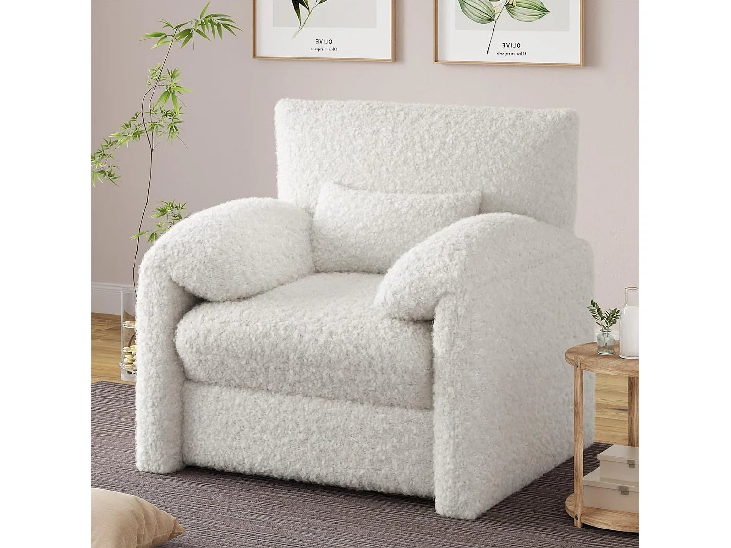 YODOLLA Fauteuil Grand Format Confortable - Fauteuil Salon en Chenille - Blanche - 92 x 75 x 72 cm