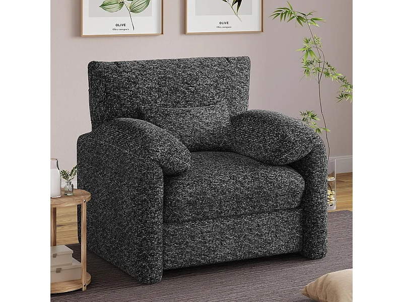 YODOLLA Fauteuil Grand Format Confortable - Fauteuil Salon en Chenille - Noir - 92 x 75 x 72 cm