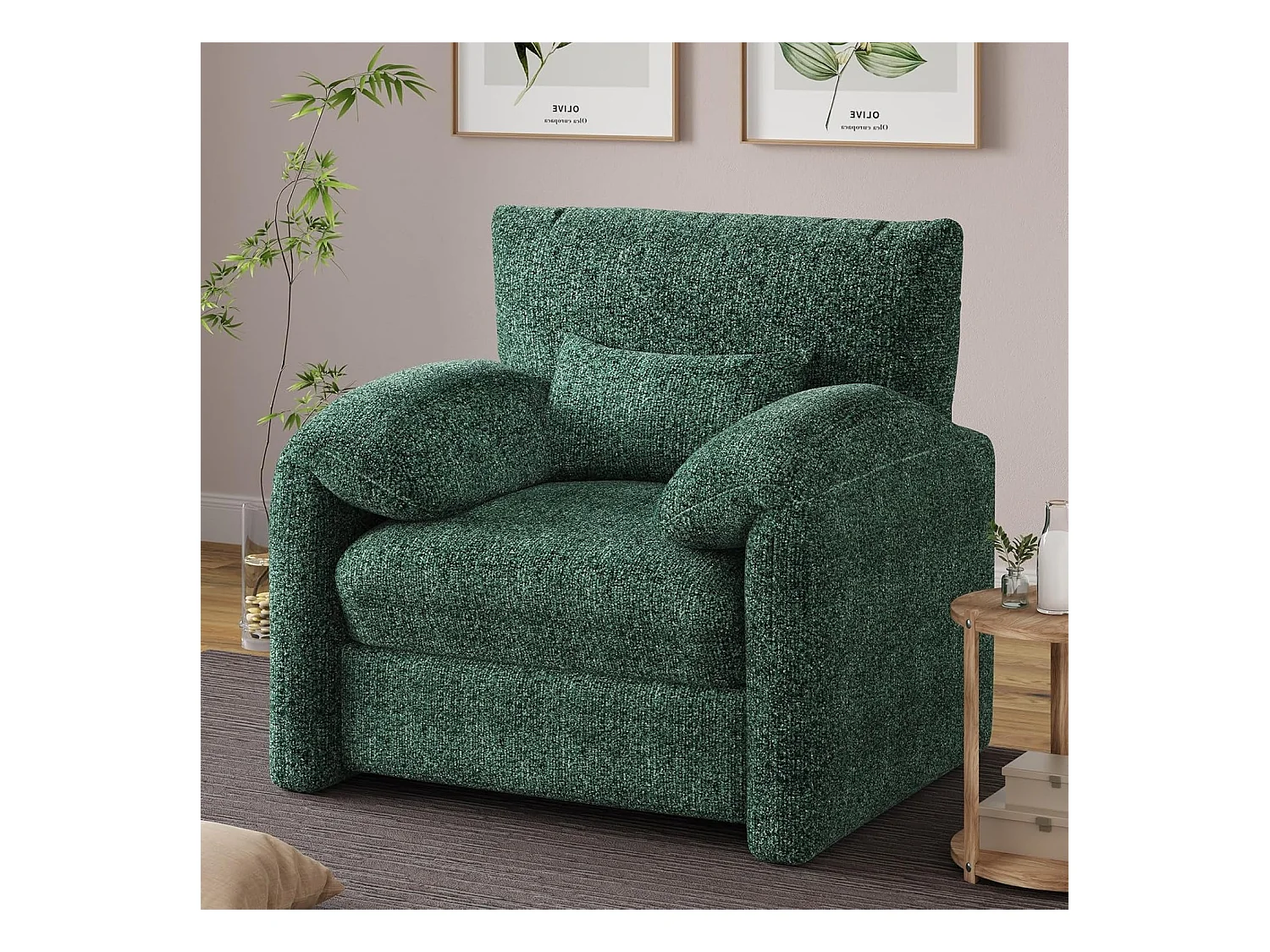 YODOLLA Fauteuil Grand Format Confortable - Fauteuil Salon en Chenille - Vert - 92 x 75 x 72 cm