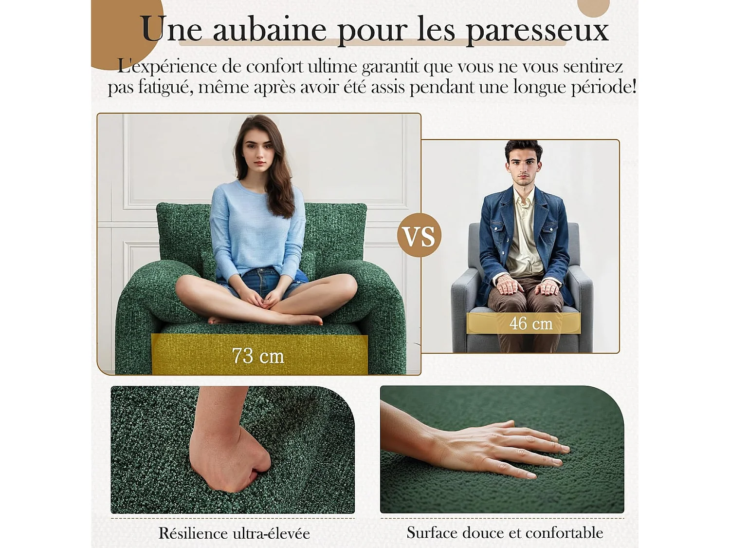 YODOLLA Fauteuil Grand Format Confortable - Fauteuil Salon en Chenille - Vert - 92 x 75 x 72 cm