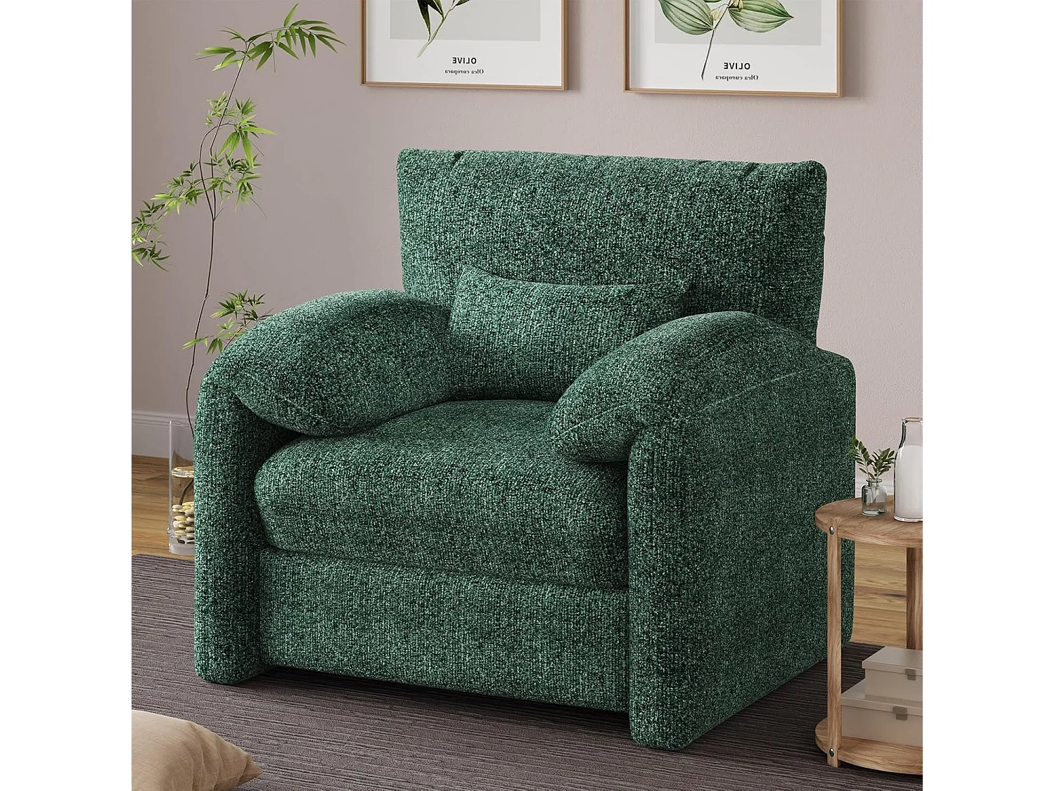 YODOLLA Fauteuil Grand Format Confortable - Fauteuil Salon en Chenille - Vert - 92 x 75 x 72 cm