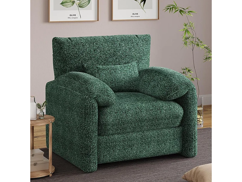 YODOLLA Fauteuil Grand Format Confortable - Fauteuil Salon en Chenille - Vert - 92 x 75 x 72 cm