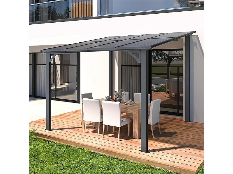 YODOLLA Pergola Murale en Aluminium et Polycarbonate - Résistante aux intempéries - 2.4 x 2.4m - Gris