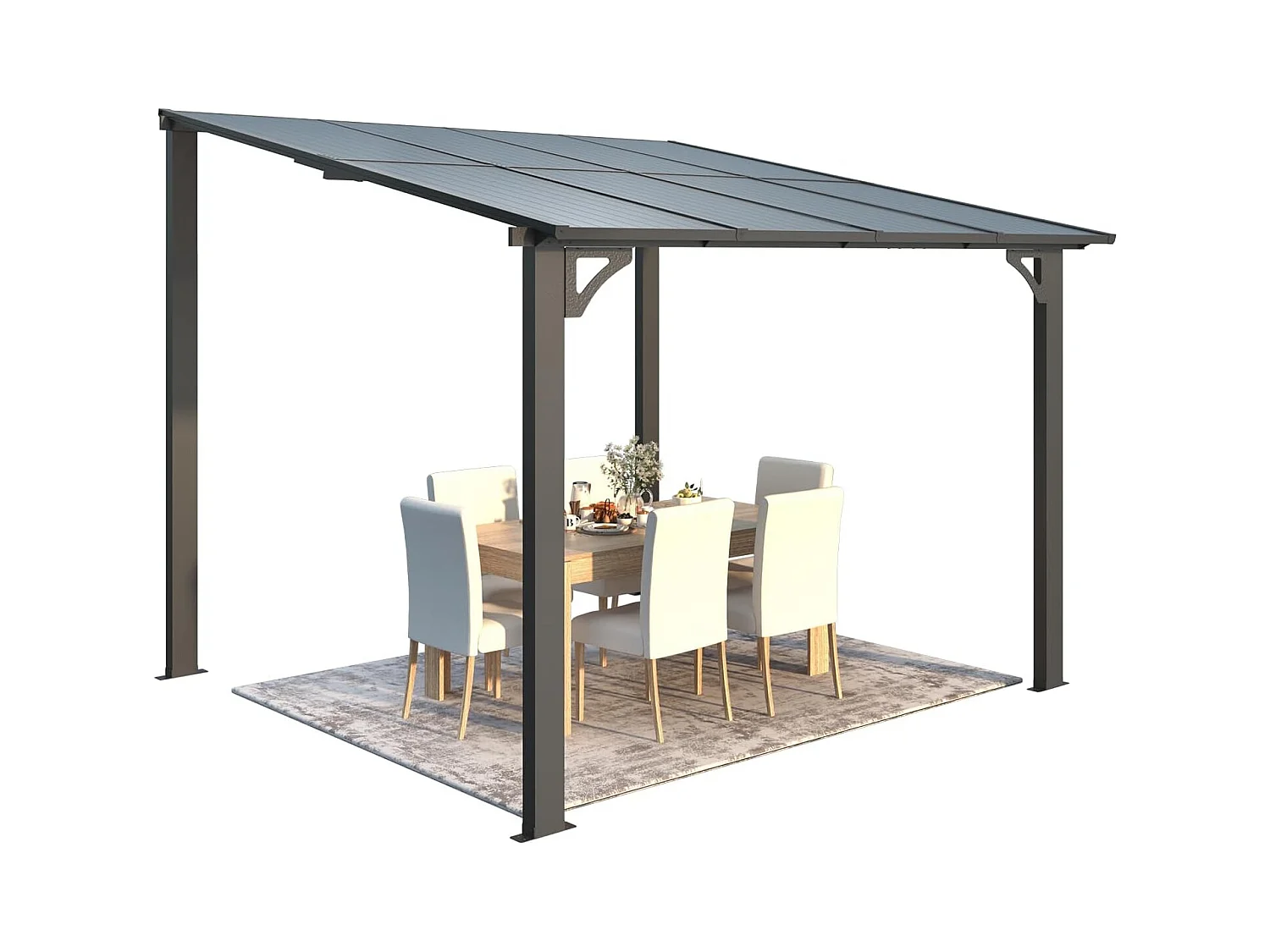 YODOLLA Pergola Murale en Aluminium et Polycarbonate - Résistante aux intempéries - 2.4 x 2.4m - Gris