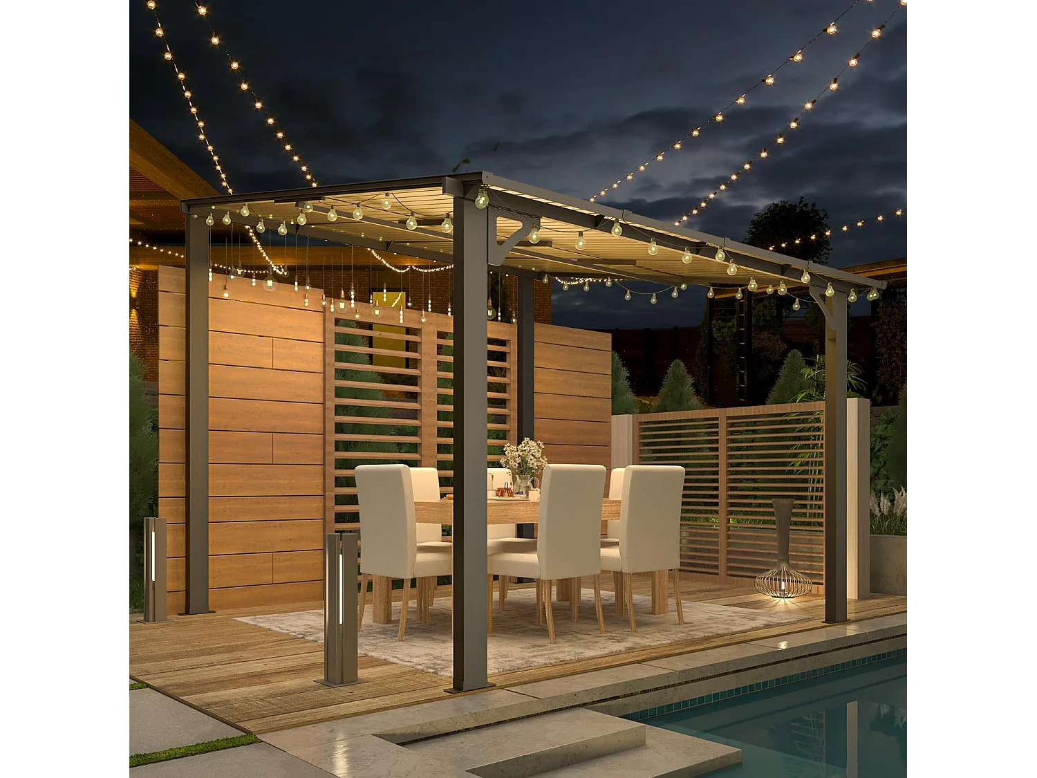 YODOLLA Pergola Murale en Aluminium et Polycarbonate - Résistante aux intempéries - 2.4 x 2.4m - Gris