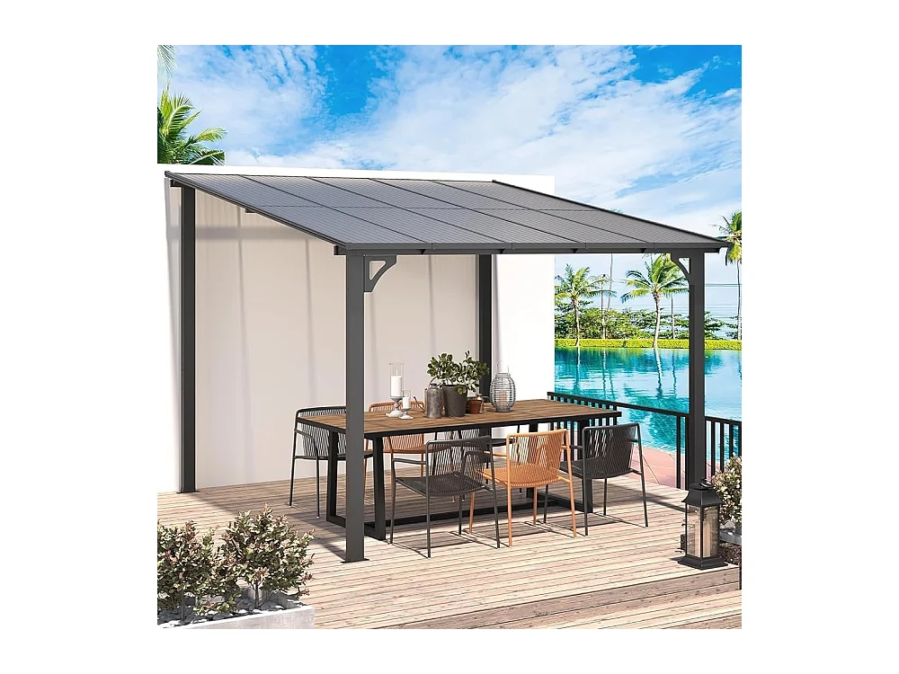 YODOLLA Pergola Murale en Aluminium et Polycarbonate - Résistante aux intempéries - 2.4 x 2.4m - Gris