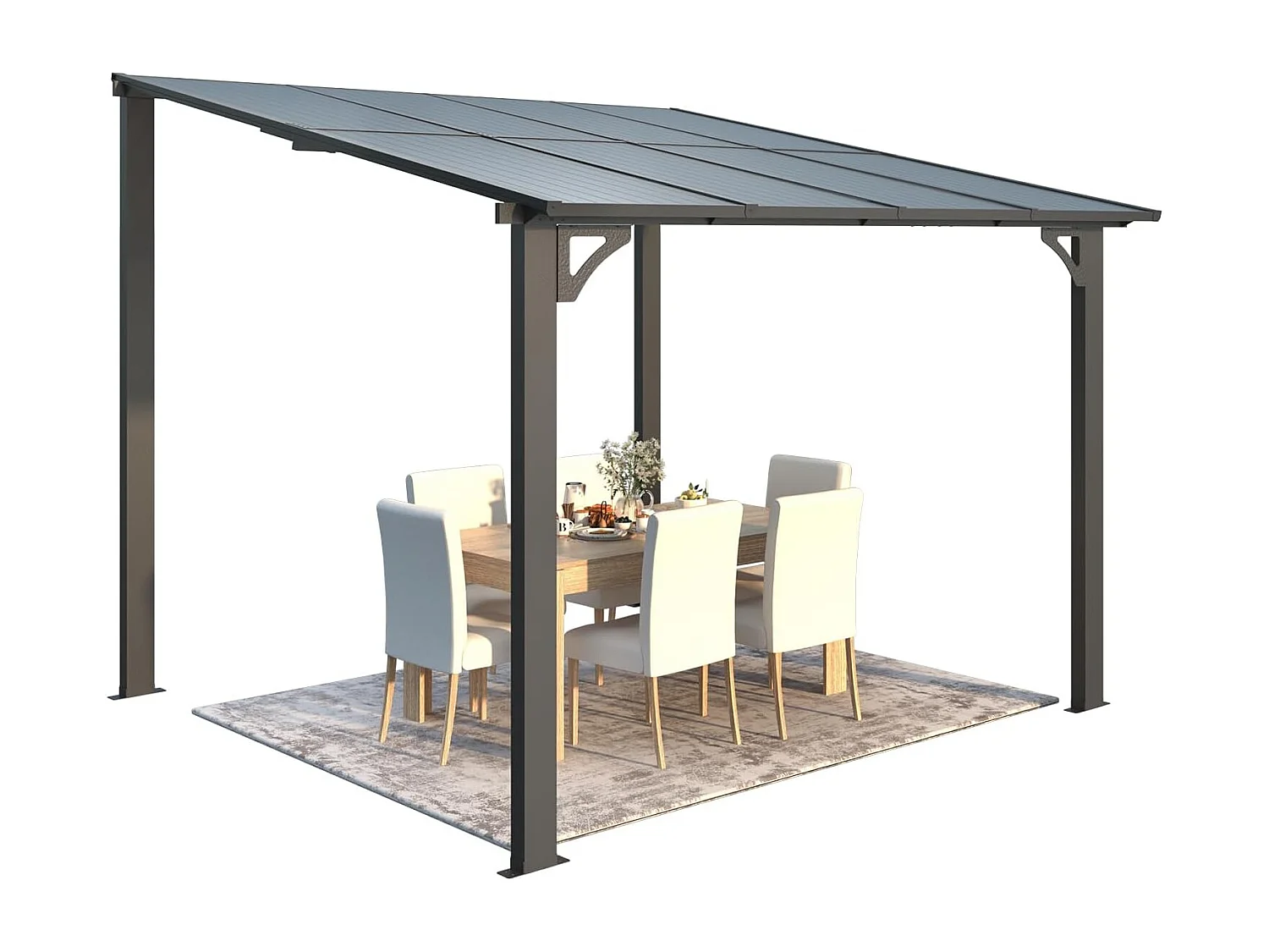 YODOLLA Pergola Murale en Aluminium et Polycarbonate - Résistante aux intempéries - 2.4 x 2.4m - Gris