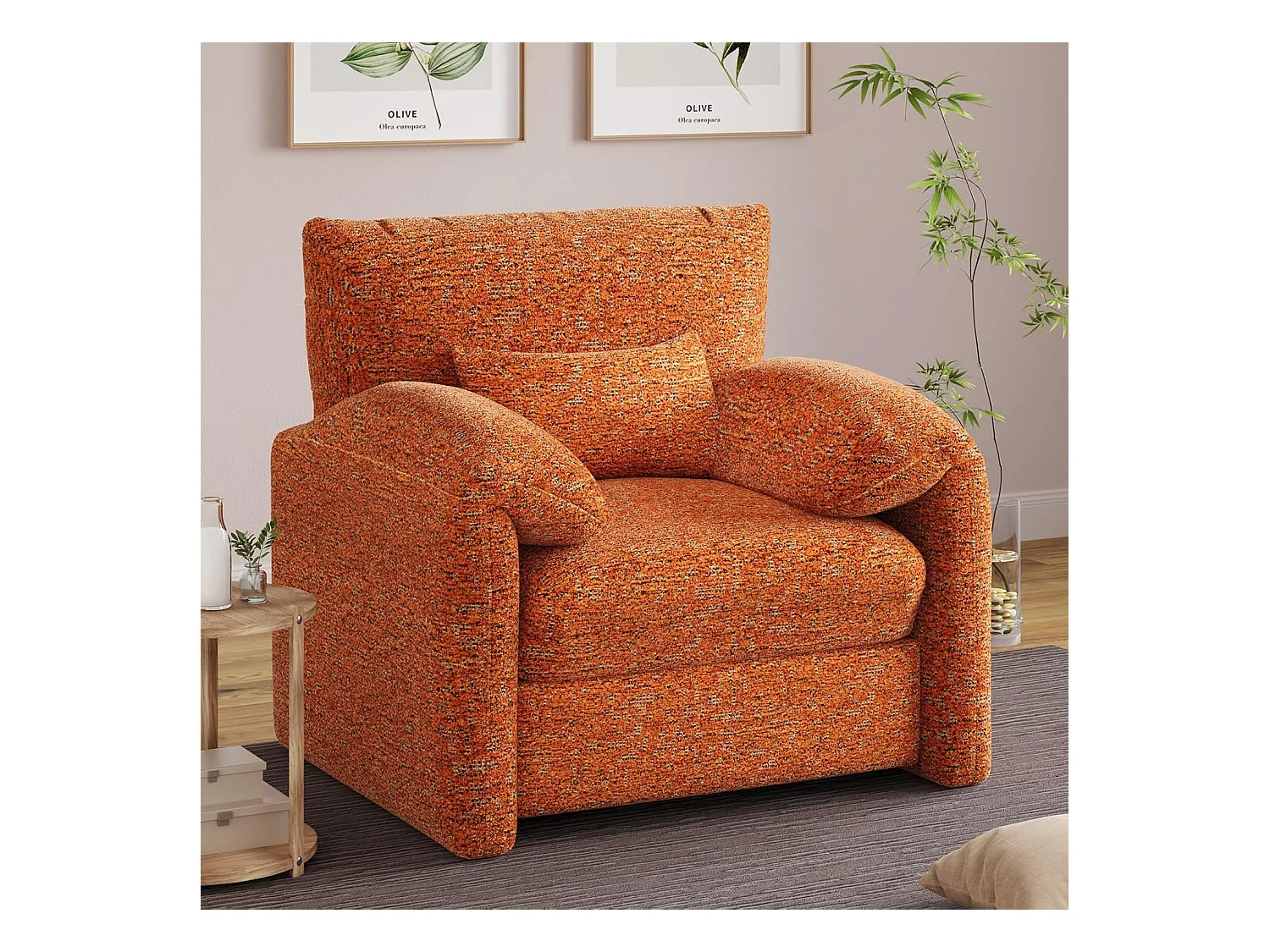 YODOLLA Fauteuil Grand Format Confortable - Fauteuil Salon en Chenille - Orange - 92 x 75 x 72cm