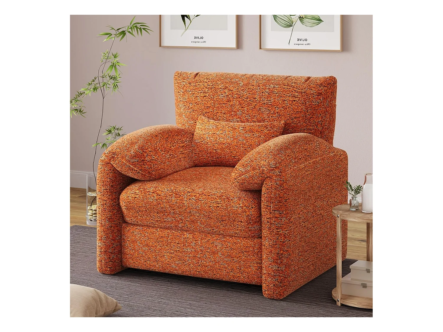 YODOLLA Fauteuil Grand Format Confortable - Fauteuil Salon en Chenille - Orange - 92 x 75 x 72cm