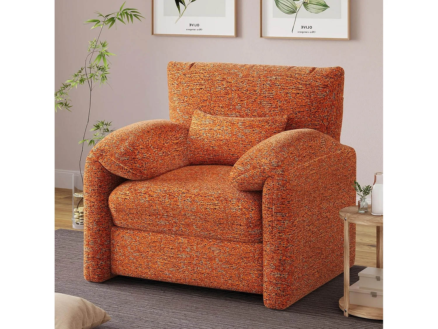 YODOLLA Fauteuil Grand Format Confortable - Fauteuil Salon en Chenille - Orange - 92 x 75 x 72cm