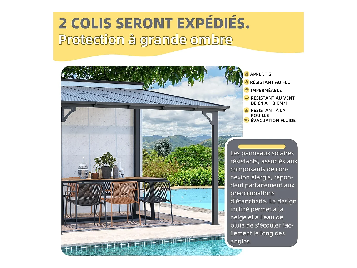 YODOLLA Pergola Murale en Aluminium et Polycarbonate - Résistante aux intempéries - 3 x 3m - Gris