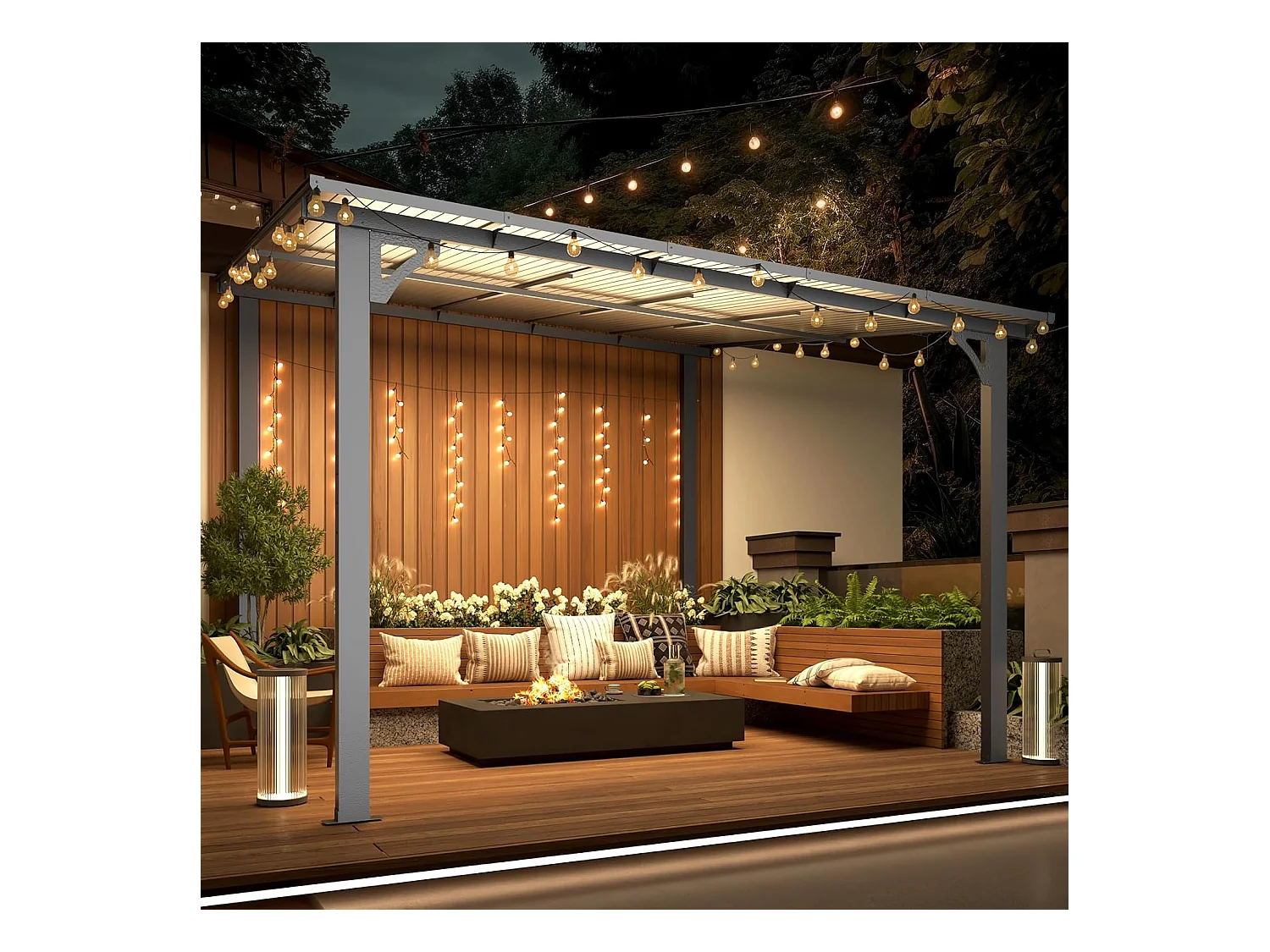 YODOLLA Pergola Murale en Aluminium et Polycarbonate - Résistante aux intempéries - 3 x 3m - Gris