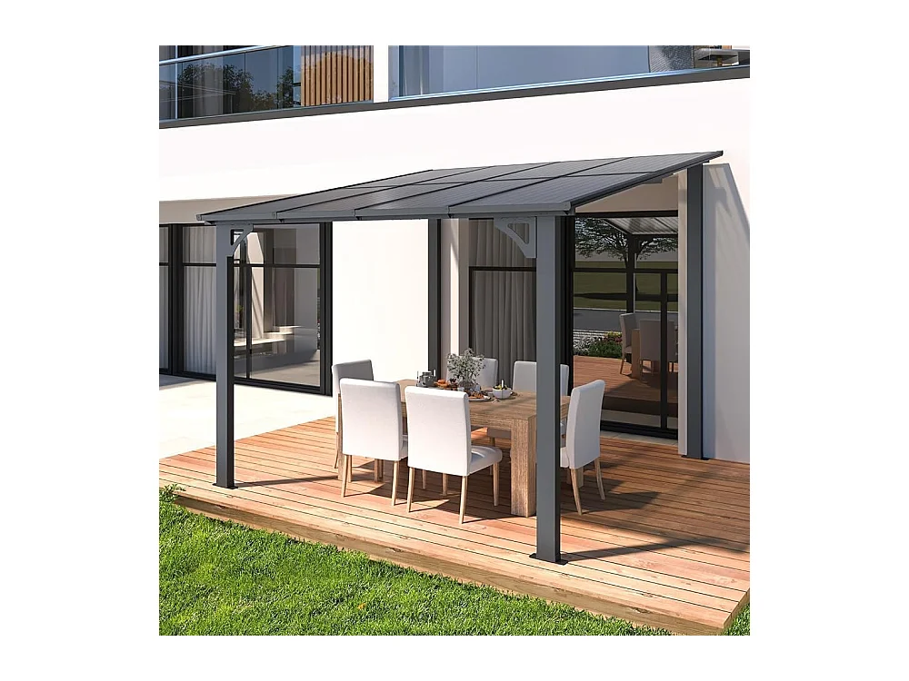 YODOLLA Pergola Murale en Aluminium et Polycarbonate - Résistante aux intempéries - 3 x 3m - Gris
