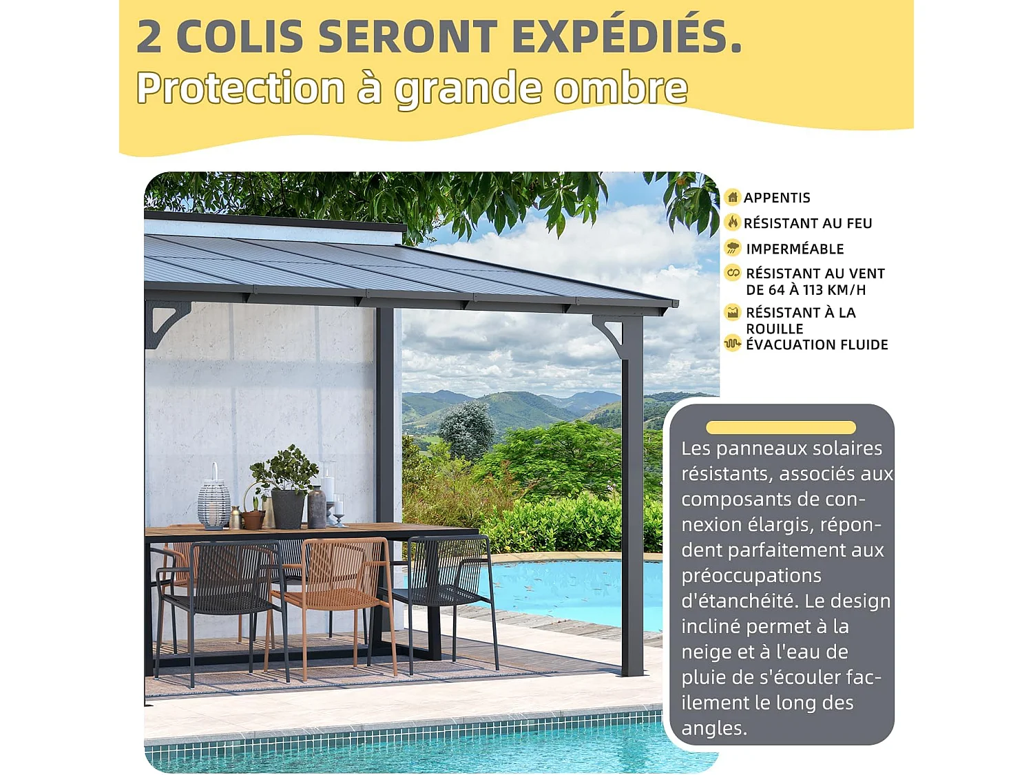 YODOLLA Pergola Murale en Aluminium et Polycarbonate - Résistante aux intempéries - 3 x 3m - Gris