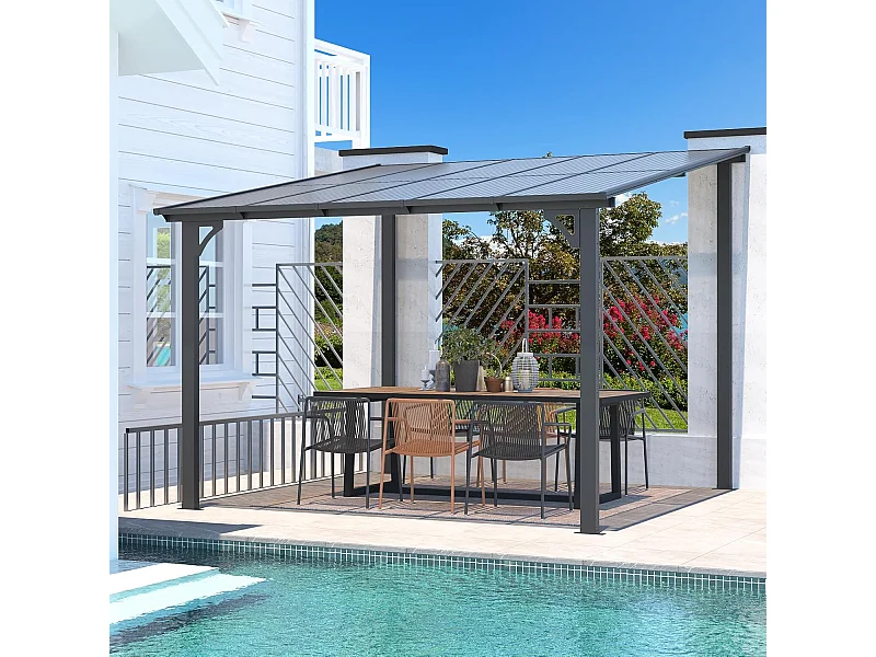 YODOLLA Pergola Murale en Aluminium et Polycarbonate - Résistante aux intempéries - 3 x 3m - Gris