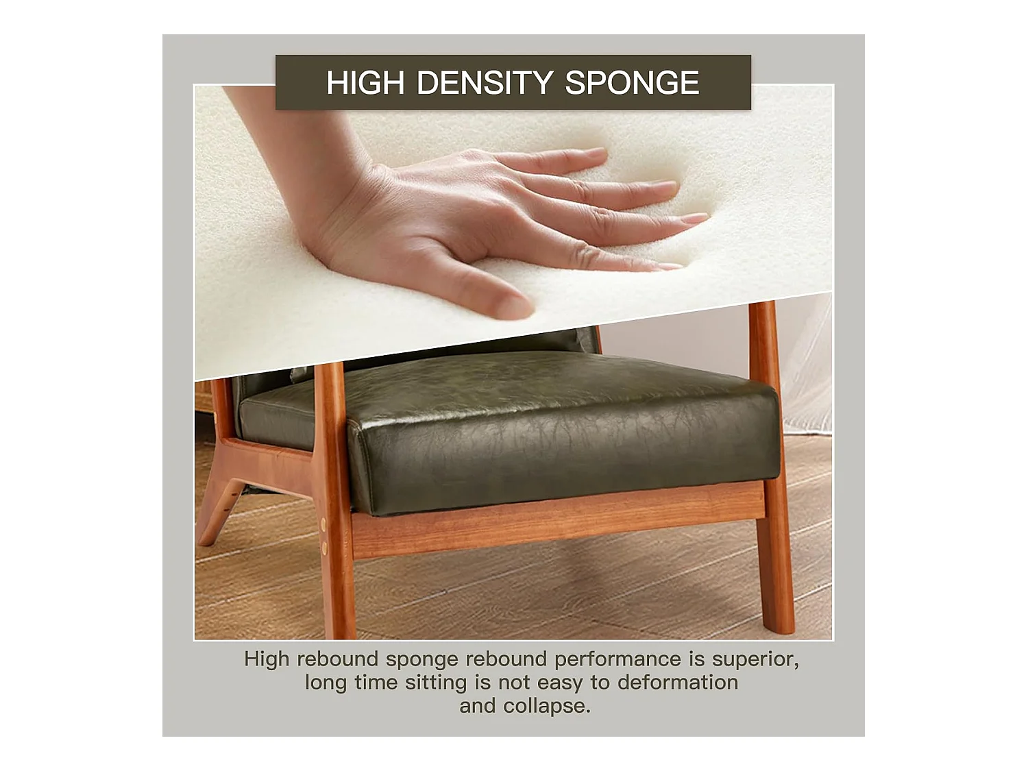 Fauteuil Lounge en Cuir Simili Vert - Structure Bois Hévéa - Assise Profonde et Accoudoirs