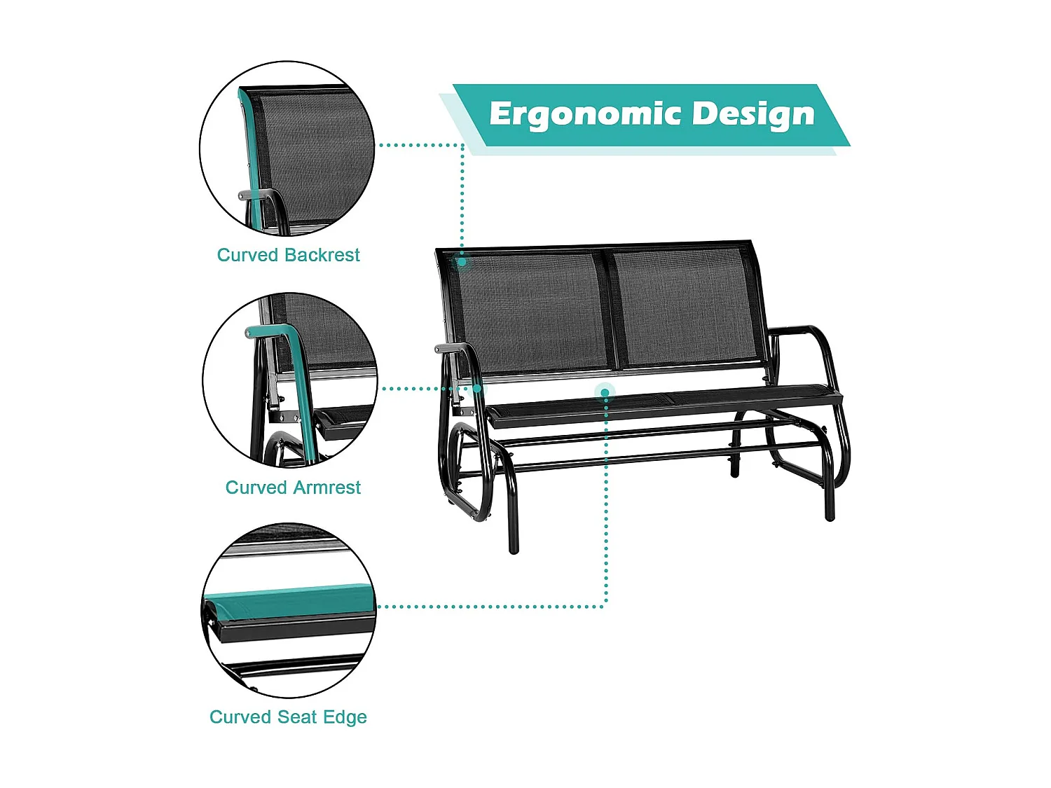 Banc de jardin en métal 2 Places - Banquette d'Extérieur - 119 x 70 x 85 cm - Noir
