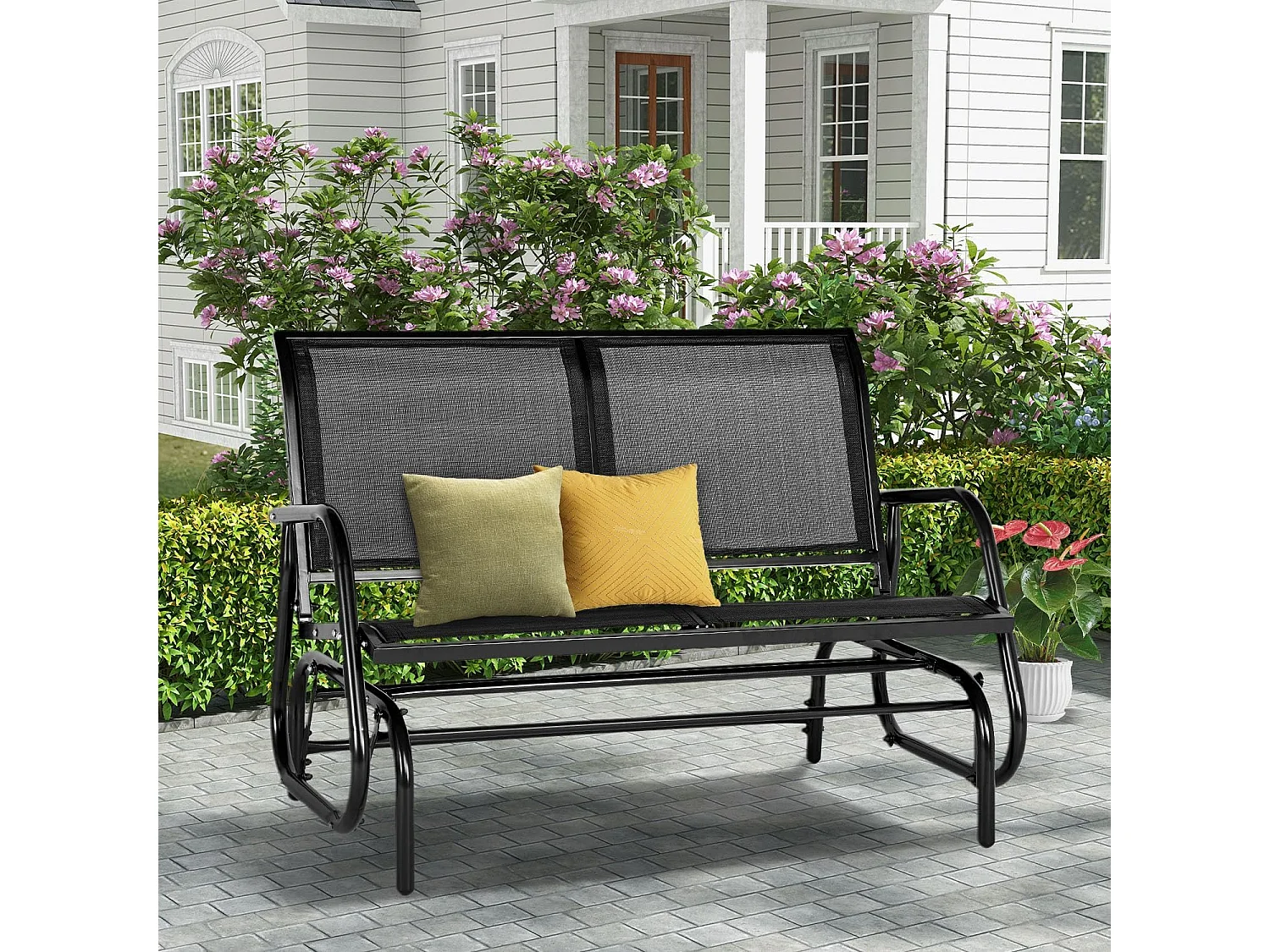 Banc de jardin en métal 2 Places - Banquette d'Extérieur - 119 x 70 x 85 cm - Noir