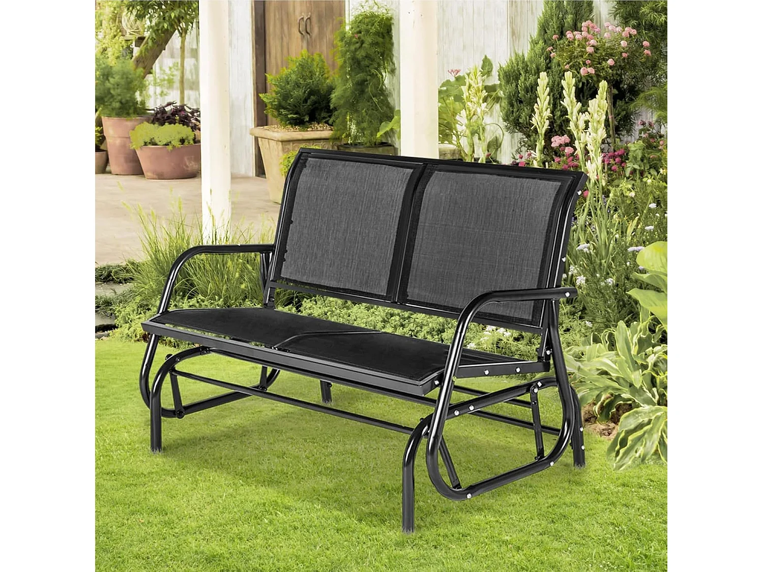 Gartenbank aus Metall für 2 Personen - Sitzbank für draußen - 119 x 70 x 85 cm - Schwarz