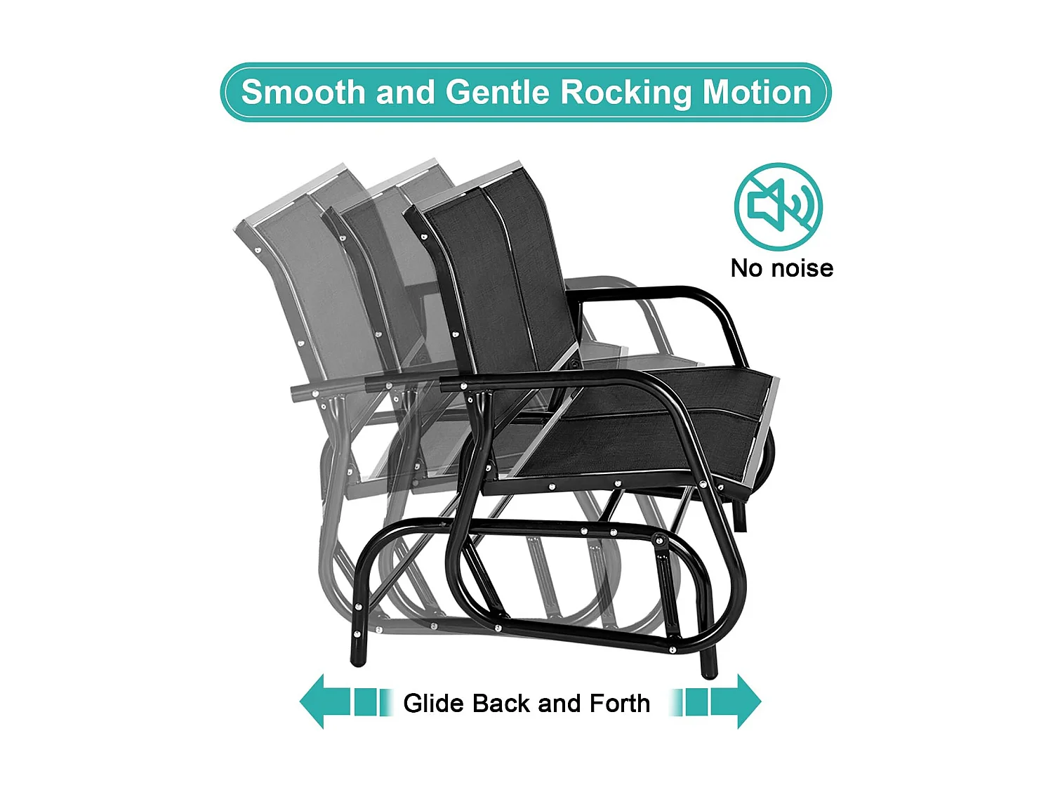 Gartenbank aus Metall für 2 Personen - Sitzbank für draußen - 119 x 70 x 85 cm - Schwarz