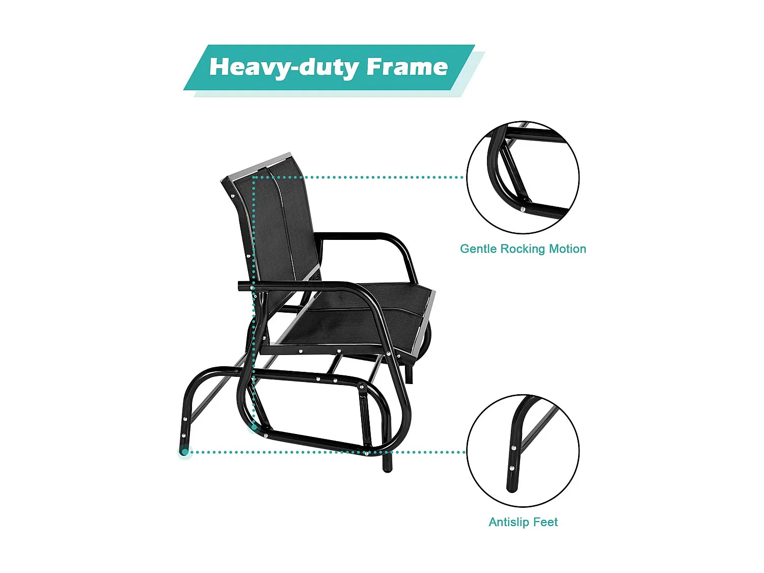 Gartenbank aus Metall für 2 Personen - Sitzbank für draußen - 119 x 70 x 85 cm - Schwarz