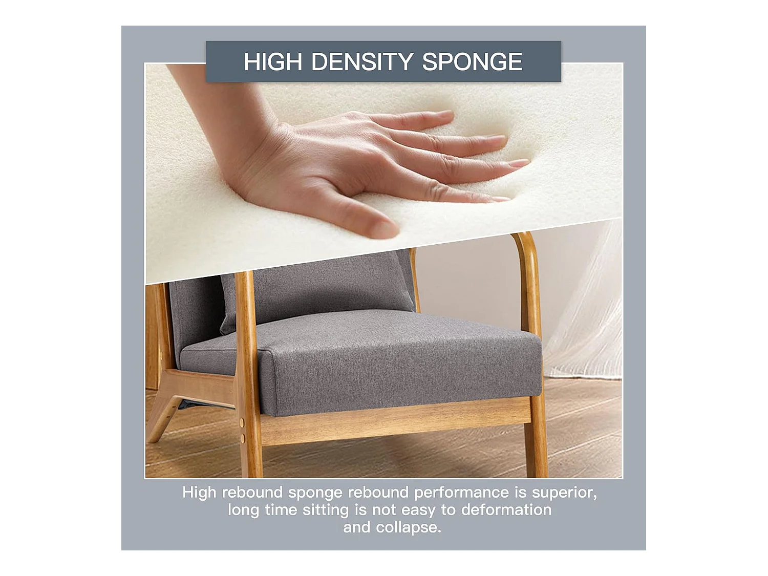 Fauteuil Lounge en Lin Gris - Structure Bois Hévéa - Assise Profonde et Accoudoirs