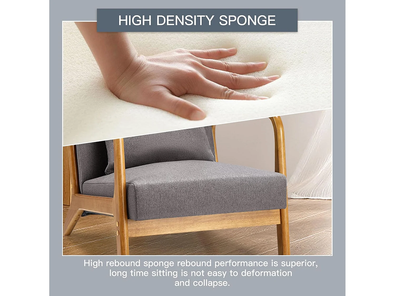 Fauteuil Lounge en Lin Gris - Structure Bois Hévéa - Assise Profonde et Accoudoirs