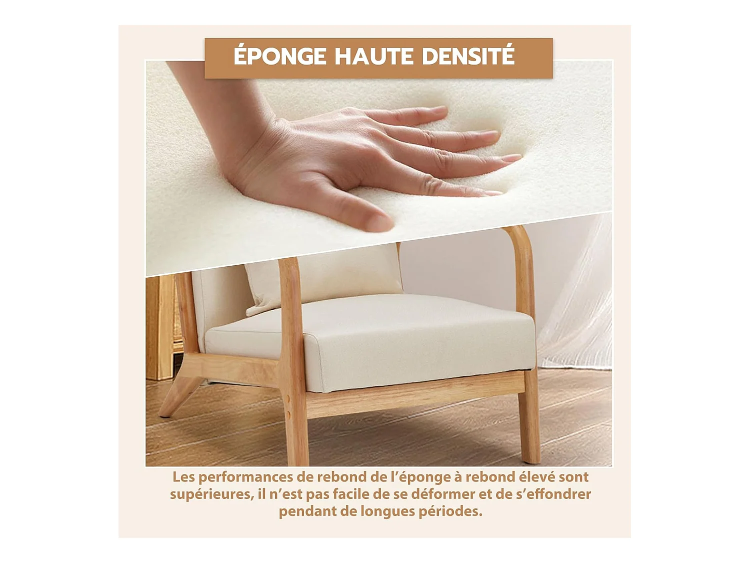 Fauteuil Lounge en Lin Blanc - Structure Bois Hévéa - Assise Profonde et Accoudoirs