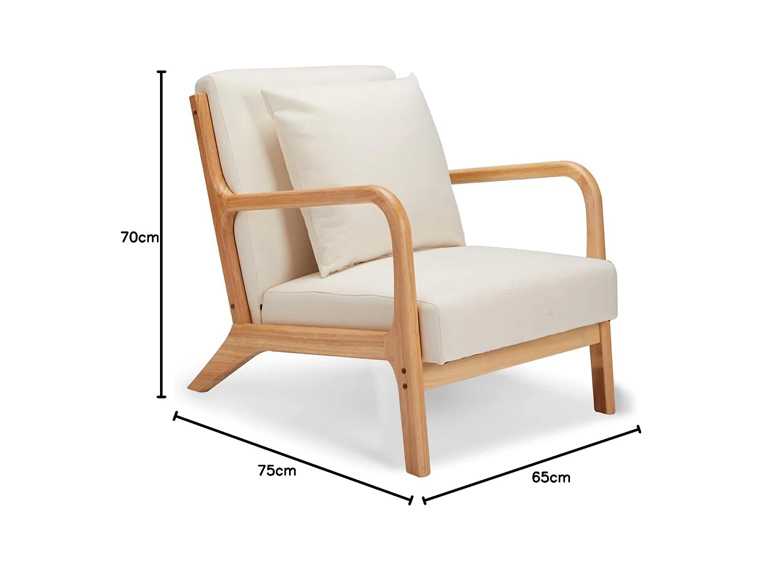 Fauteuil Lounge en Lin Blanc - Structure Bois Hévéa - Assise Profonde et Accoudoirs