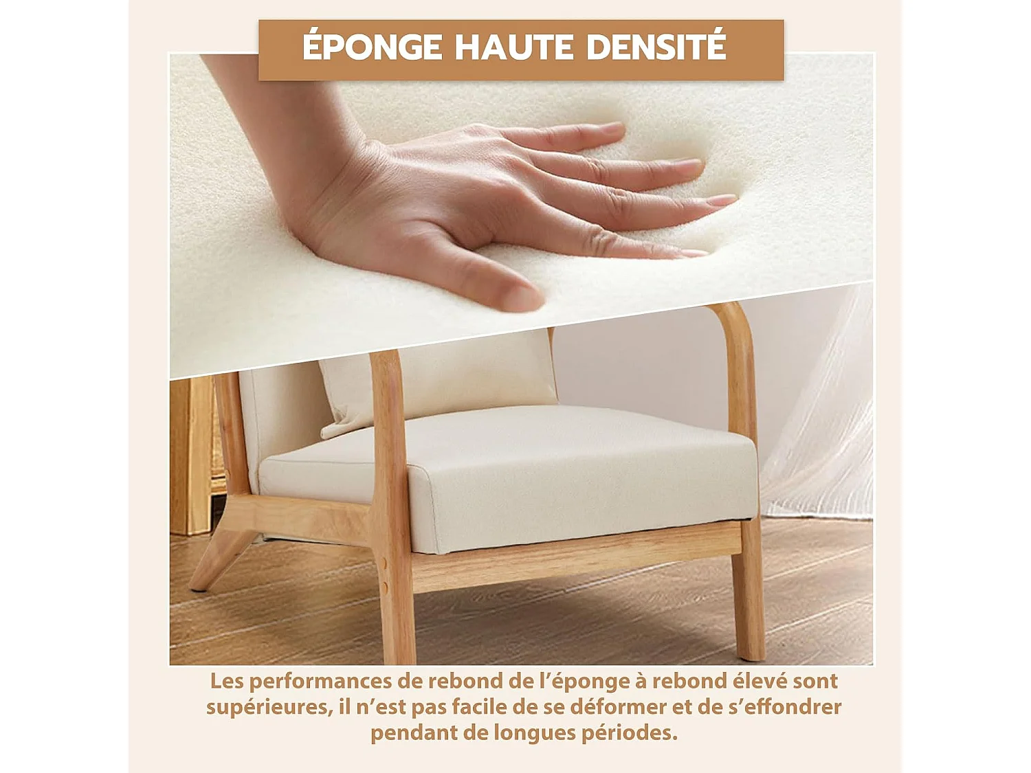 Fauteuil Lounge en Lin Blanc - Structure Bois Hévéa - Assise Profonde et Accoudoirs