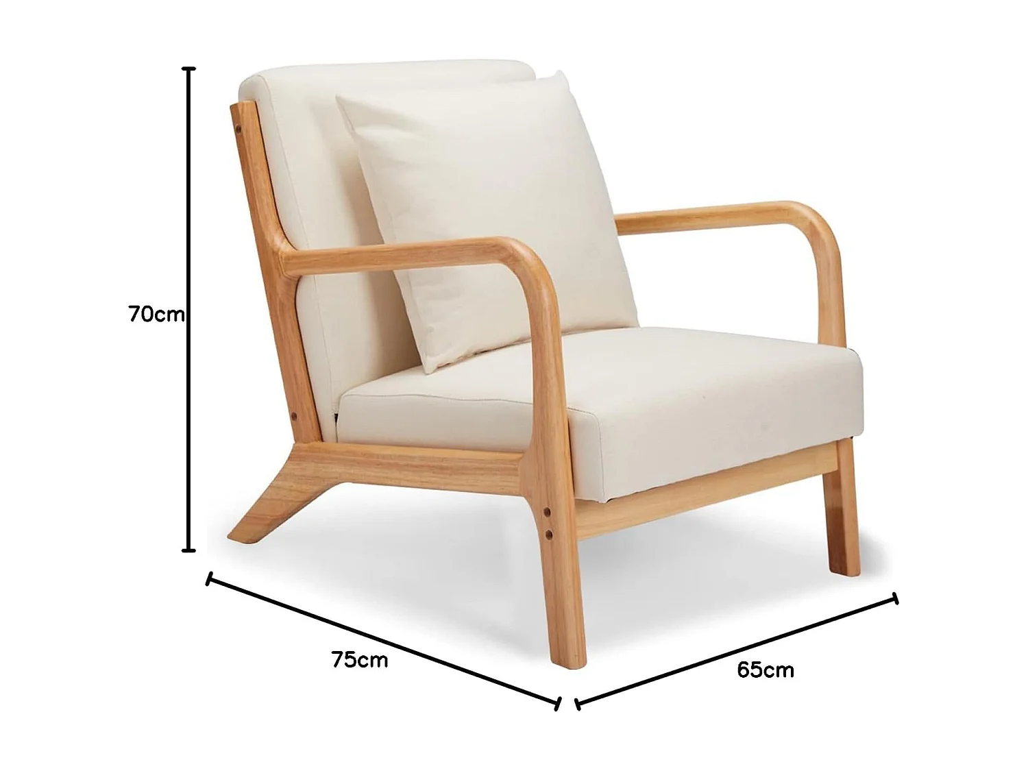 Fauteuil Lounge en Lin Blanc - Structure Bois Hévéa - Assise Profonde et Accoudoirs