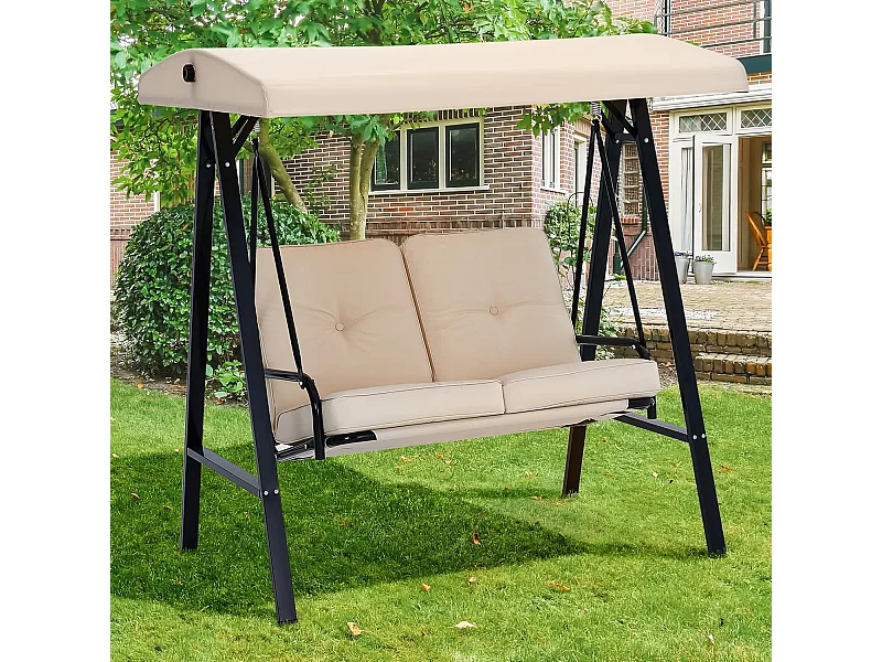YODOLLA Balancelle de Jardin 2 Places avec Auvant Réglable et Coussins Amovible - 143 x 95 x 153 CM - Beige