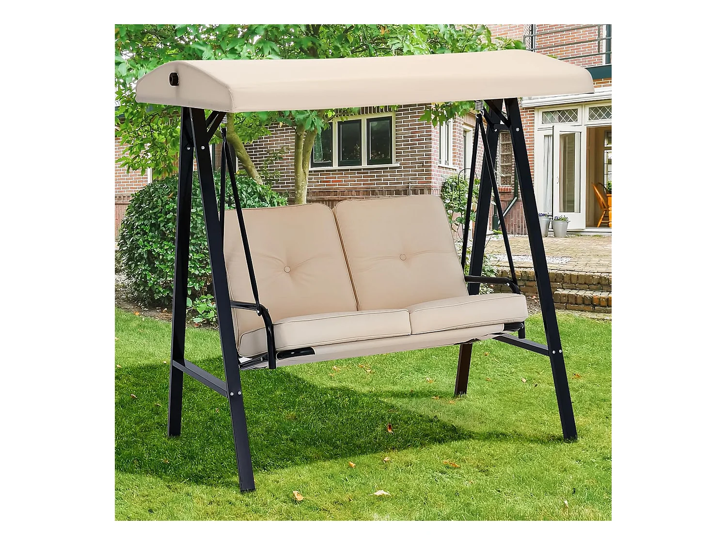 YODOLLA Balancelle de Jardin 2 Places avec Auvant Réglable et Coussins Amovible - 143 x 95 x 153 CM - Beige
