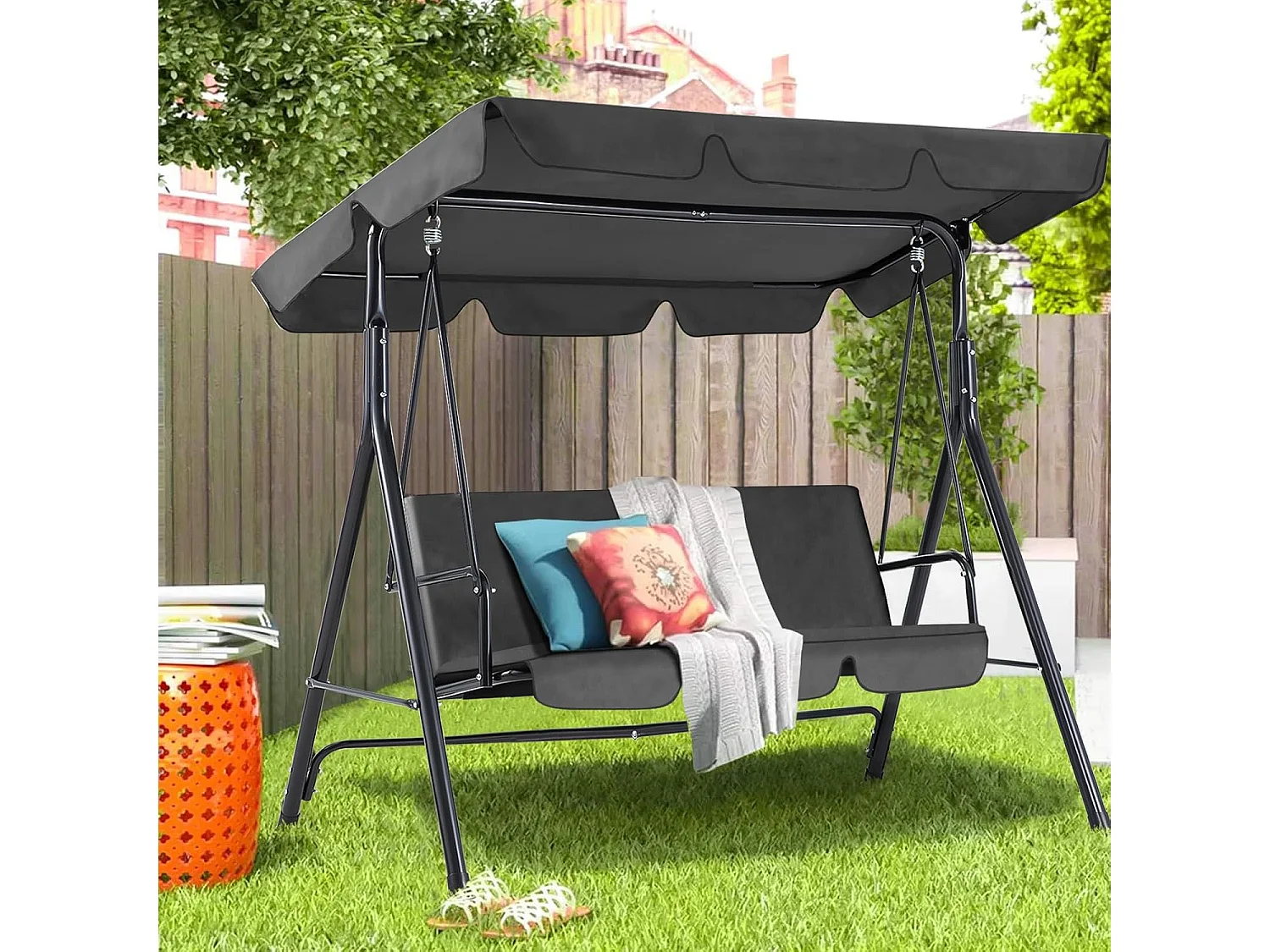 YODOLLA Balancelle de Jardin 3 Places avec Auvant Réglable - 172 x 112 x 150 CM -Métal - Gris