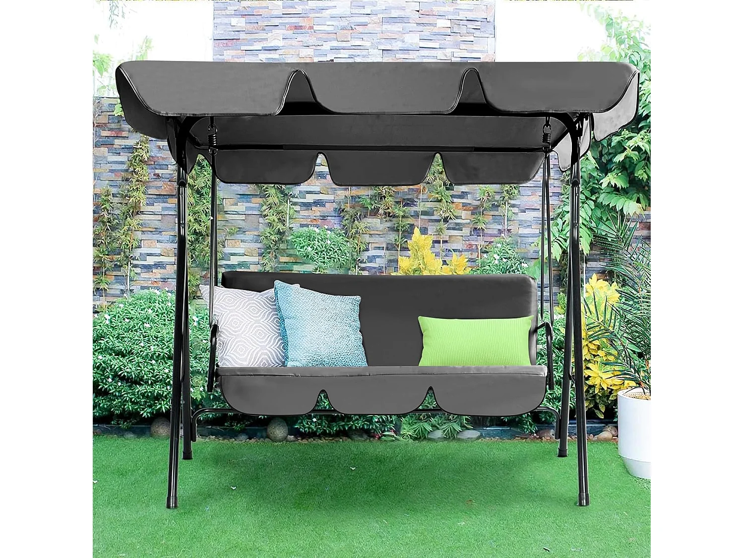 YODOLLA Balancelle de Jardin 3 Places avec Auvant Réglable - 172 x 112 x 150 CM -Métal - Gris