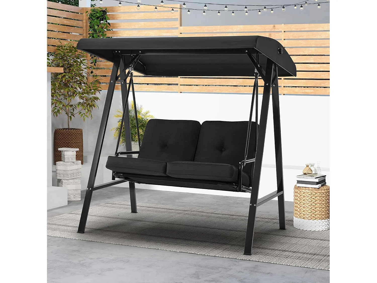 YODOLLA Balancelle de Jardin 2 Places avec Coussinets Ultra-Épais - Avant Réglable et Housse Amovible - 143x95x153 cm - Noir