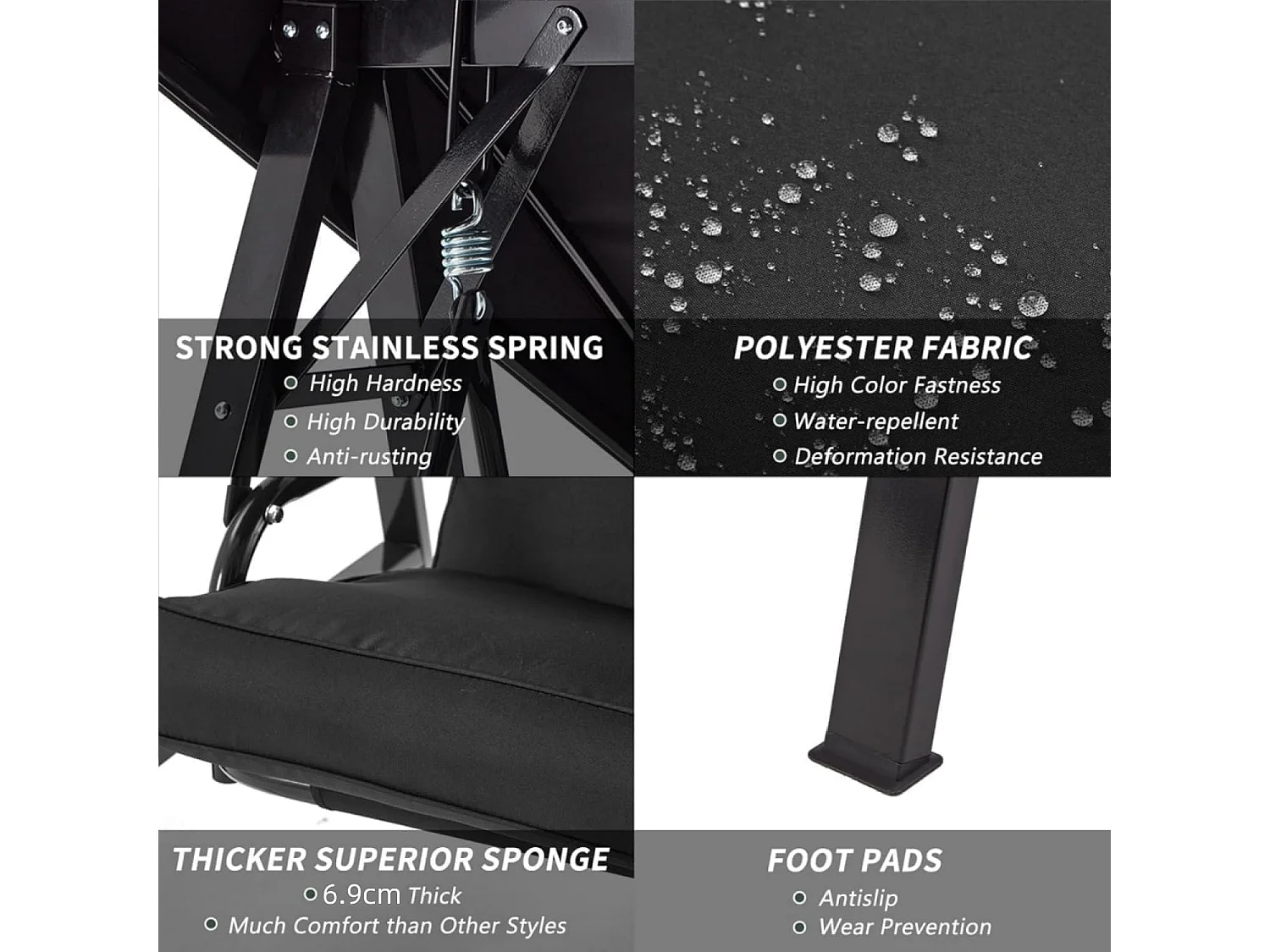 YODOLLA Balancelle de Jardin 2 Places avec Coussinets Ultra-Épais - Avant Réglable et Housse Amovible - 143x95x153 cm - Noir