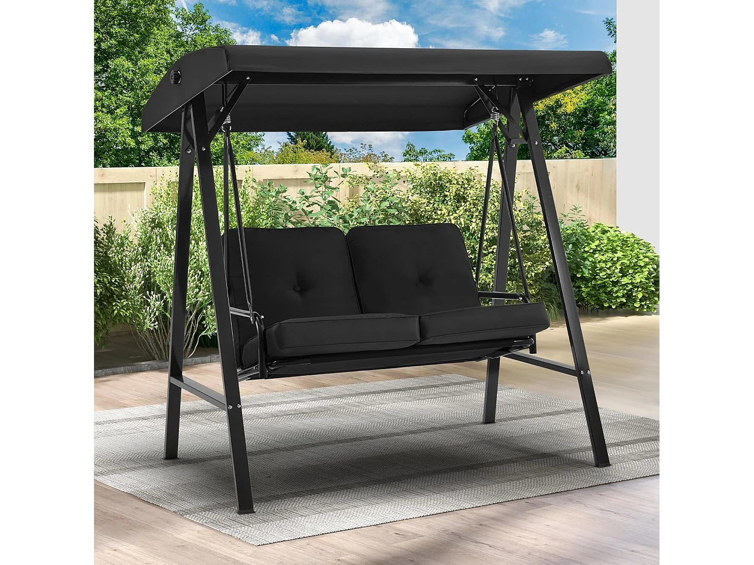 YODOLLA Balancelle de Jardin 2 Places avec Coussinets Ultra-Épais - Avant Réglable et Housse Amovible - 143x95x153 cm - Noir