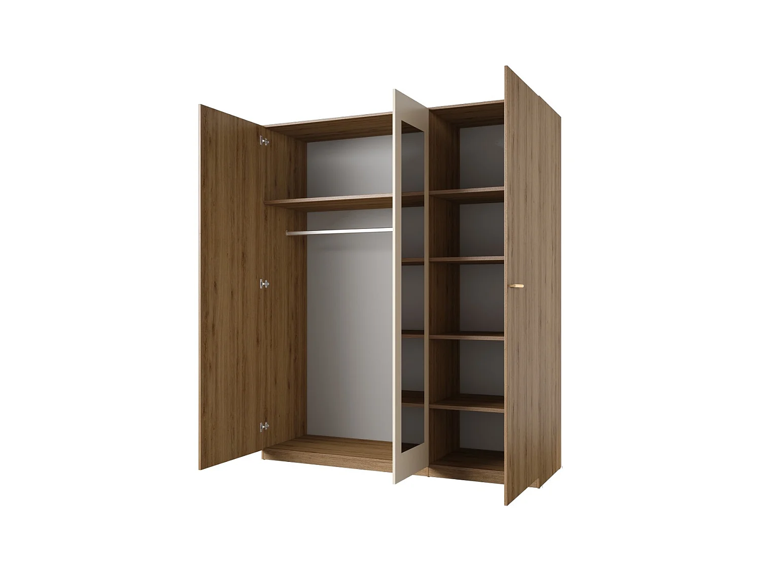 Armoire VERTIGO - 3 portes 179x215 cm – Chêne sauvage et beige sable – Avec miroir central