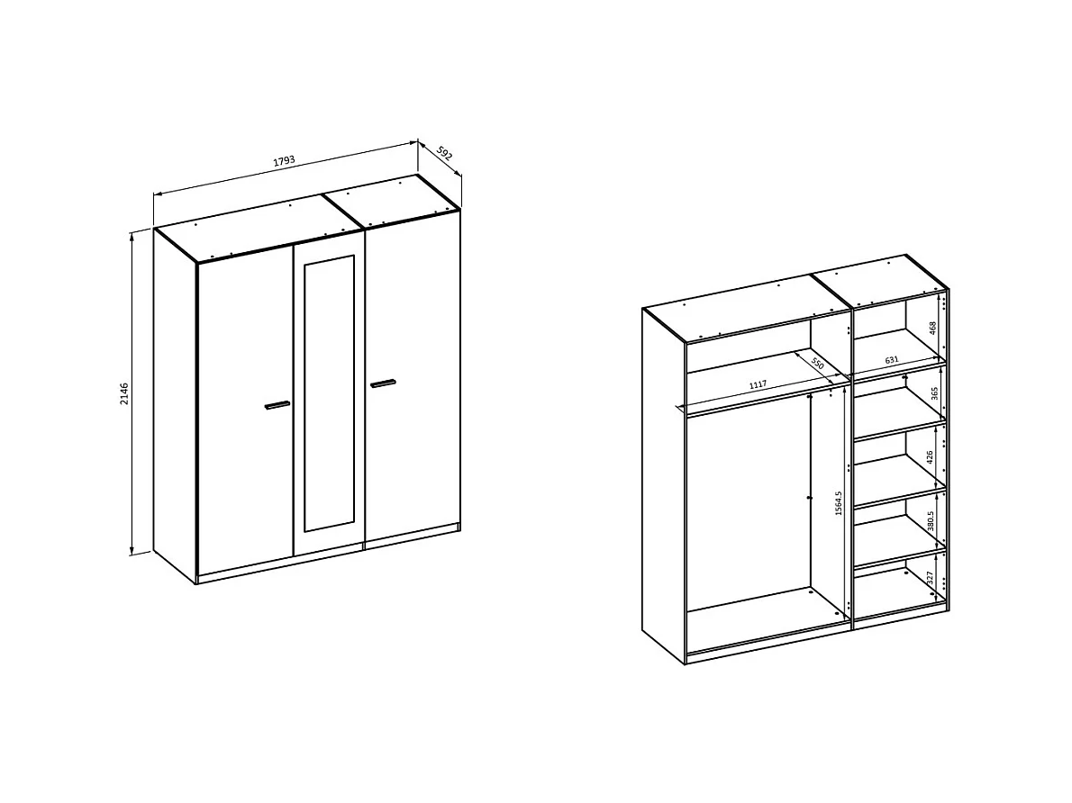 Armoire VERTIGO - 3 portes 179x215 cm – Chêne sauvage et beige sable – Avec miroir central