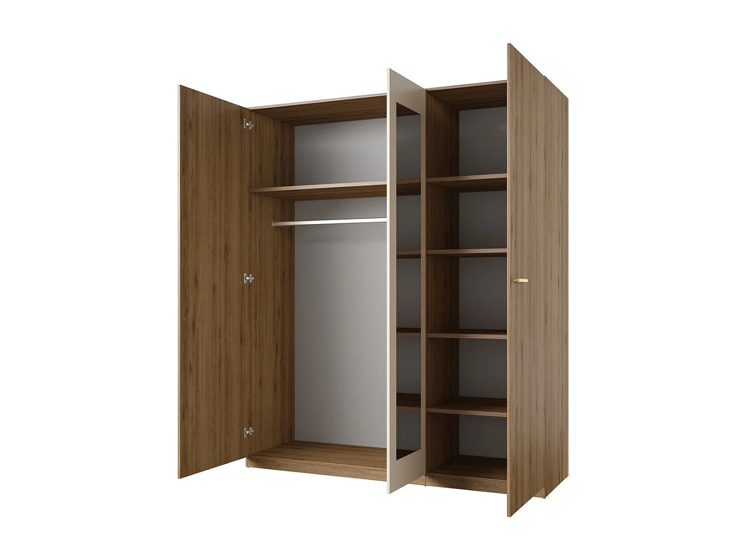 Armoire VERTIGO - 3 portes 179x215 cm – Chêne sauvage et beige sable – Avec miroir central