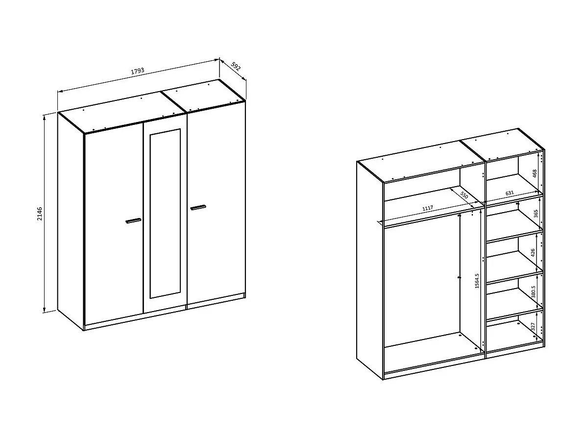 Armoire VERTIGO - 3 portes 179x215 cm – Chêne sauvage et beige sable – Avec miroir central