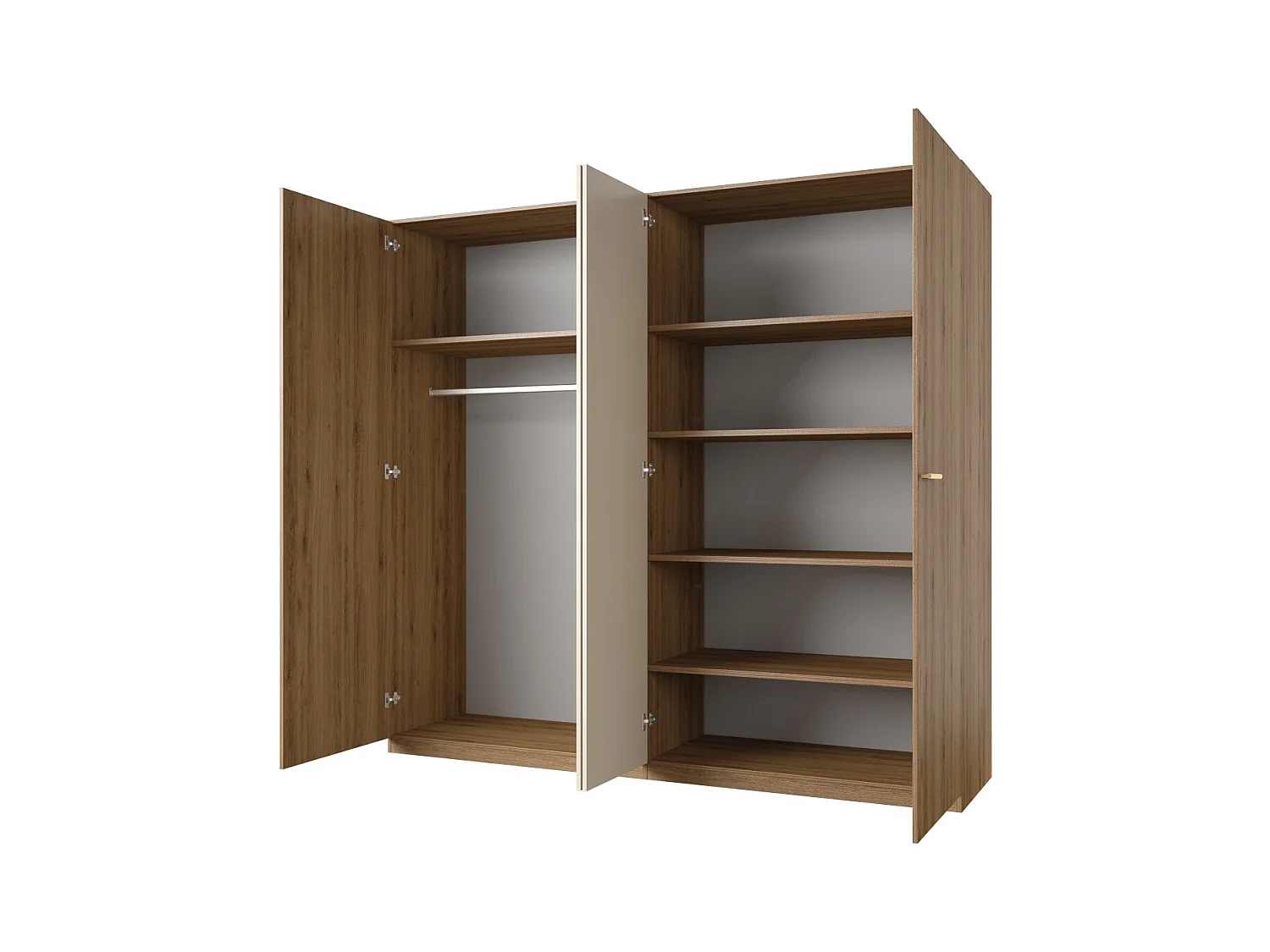 Armario VERTIGO – 4 puertas con espejo – 228x215 cm – Roble salvaje y beige arena