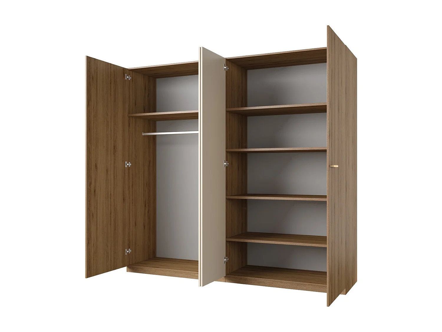 Armario VERTIGO – 4 puertas con espejo – 228x215 cm – Roble salvaje y beige arena