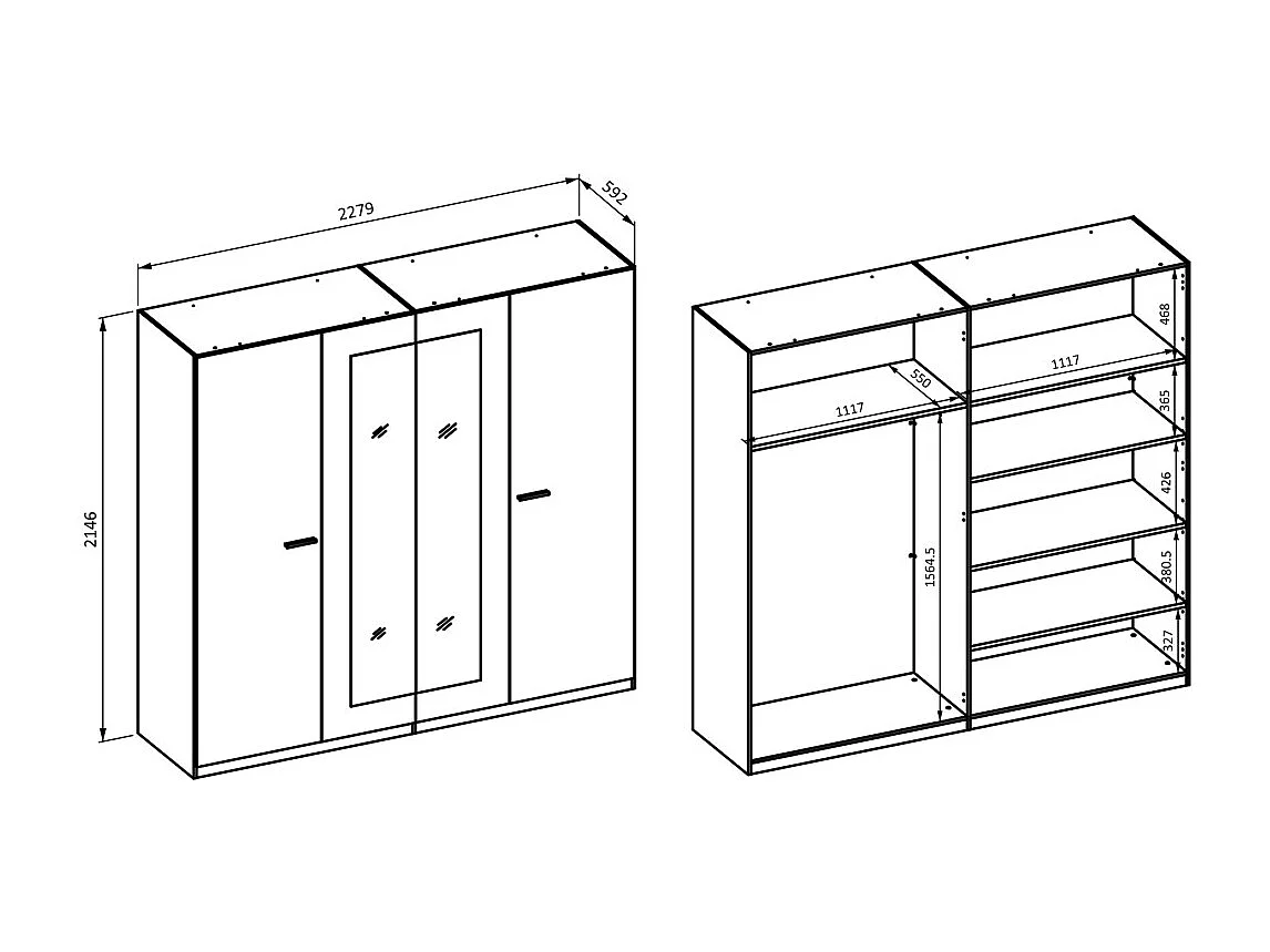 Armario VERTIGO – 4 puertas con espejo – 228x215 cm – Roble salvaje y beige arena