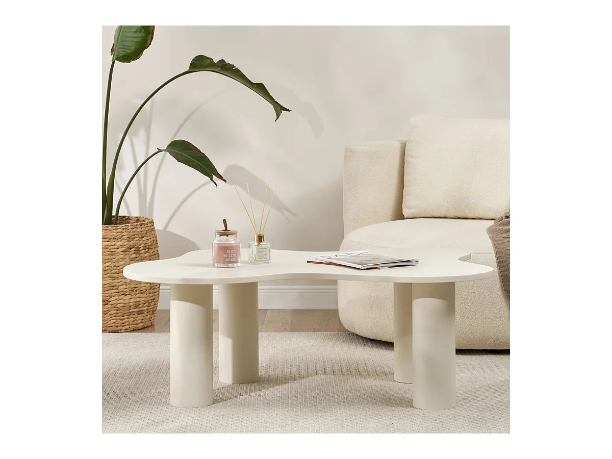 Table basse avec plateau forme organique crème BLOOM