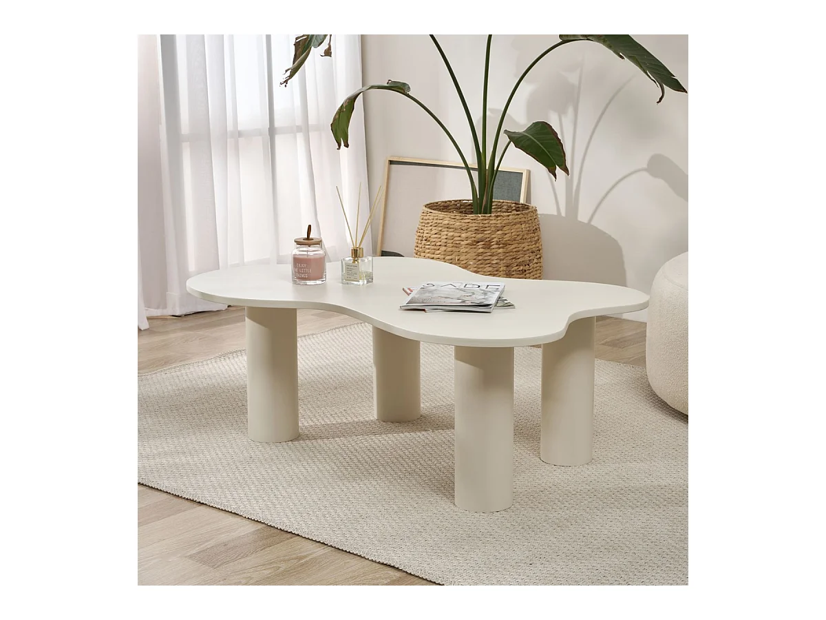 Table basse avec plateau forme organique crème BLOOM